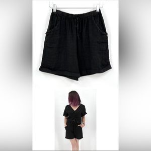 MEO MELI Linen Shorts Cuffed Pull on Pockets Black OS NWOT